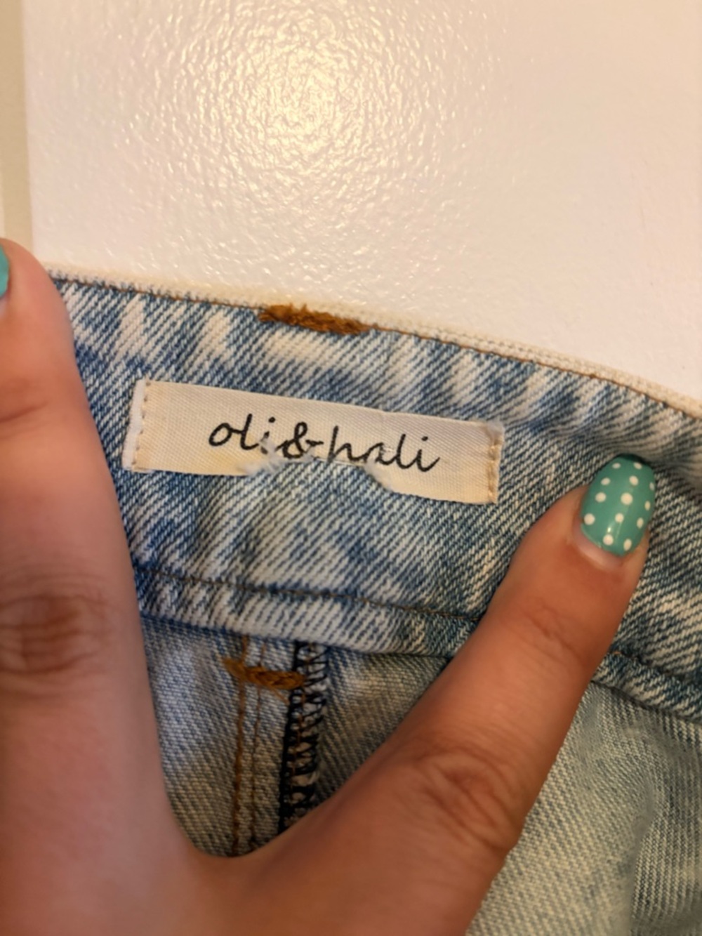 Oli & Hali Patchwork Acid Wash Denim Mini Skirt - Two-Tone Blue - Picture 4 of 5